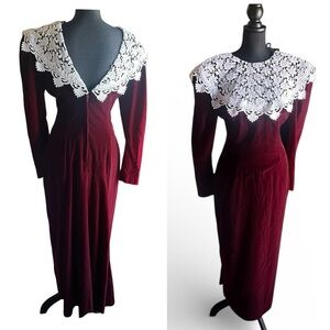 Jessica McClintock Burgundy Gown with White Lace